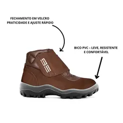 Botina em Velcro Miura Nobuck Cafe Bico PVC Safetline