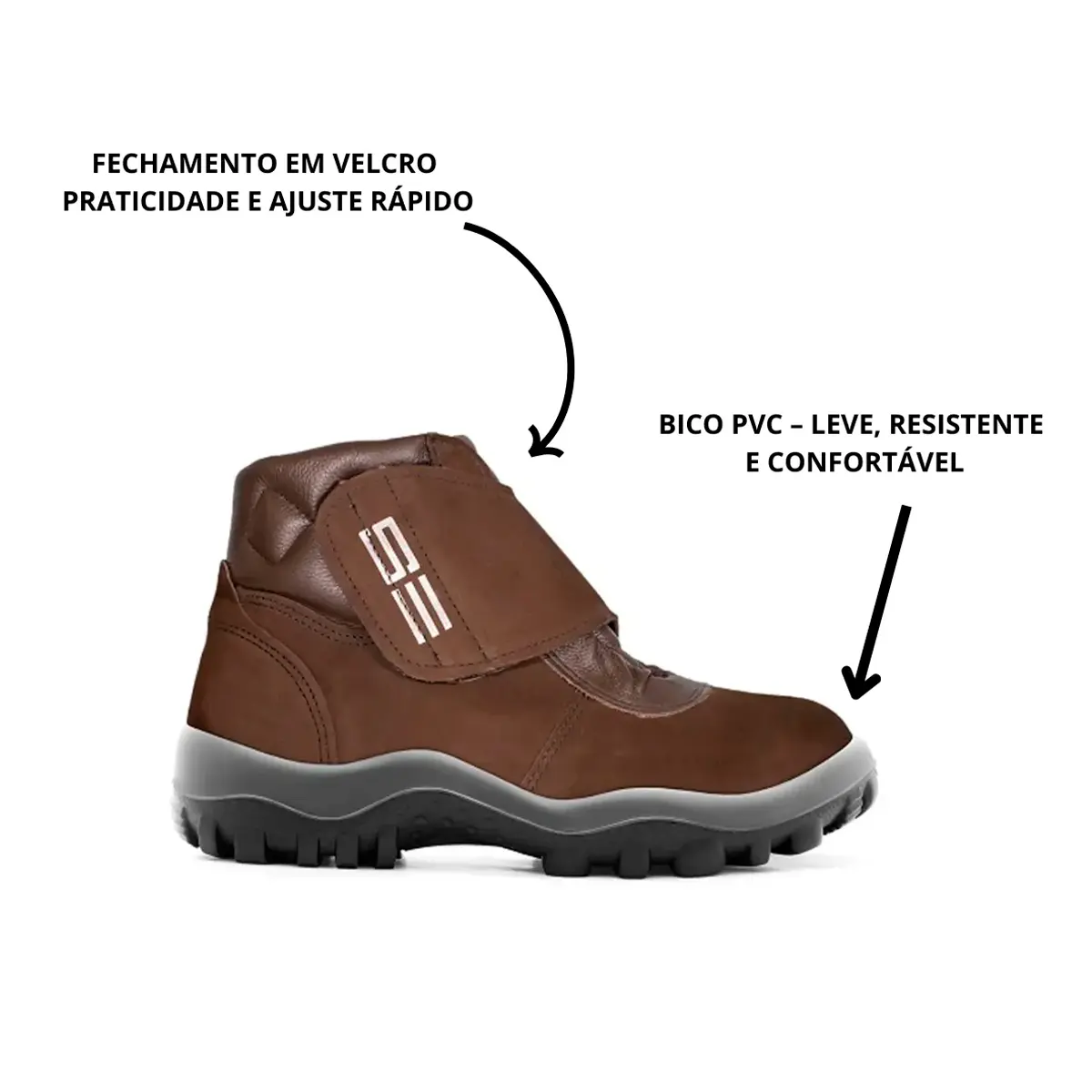 Botina em Velcro Miura Nobuck Cafe Bico PVC Safetline