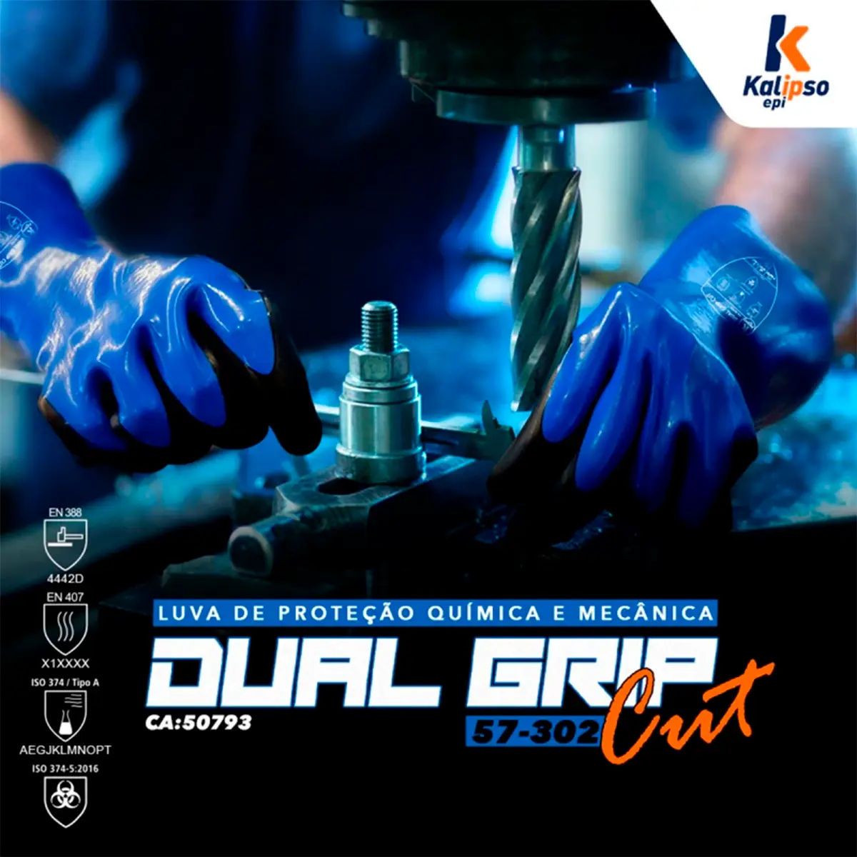 Luva de proteção Resistente a Corte e Produtos Químicos Dual Grip Cut Kalipso
