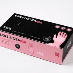 Luva Nitrílica Descartável Sensi Rosa Slim Caixa com 100 Volk