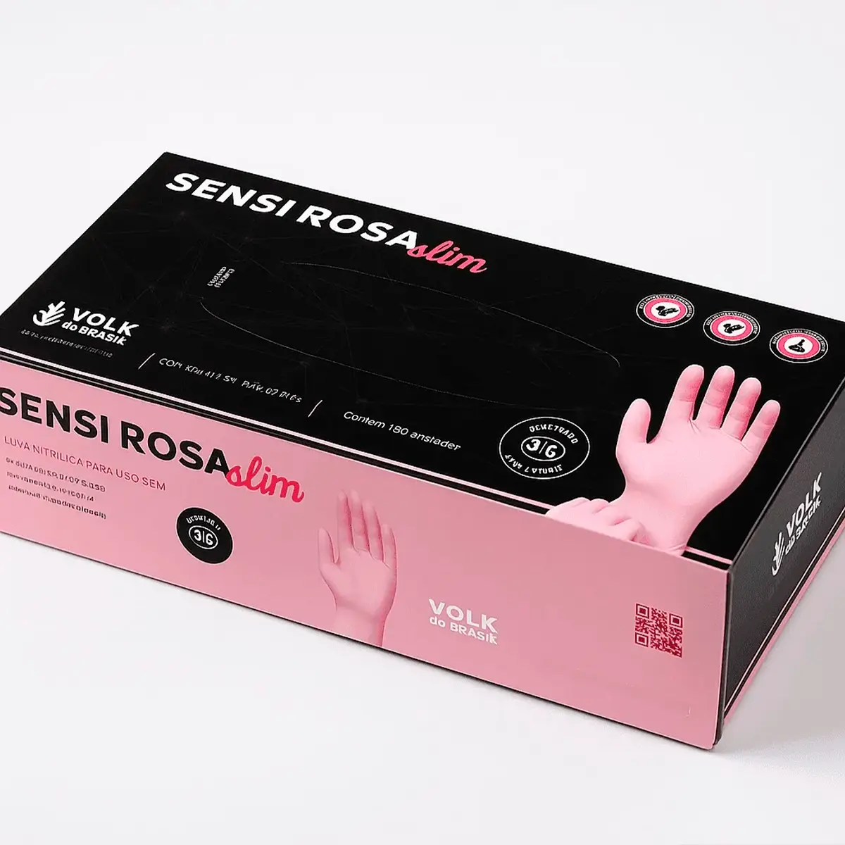 Luva Nitrílica Descartável Sensi Rosa Slim Caixa com 100 Volk