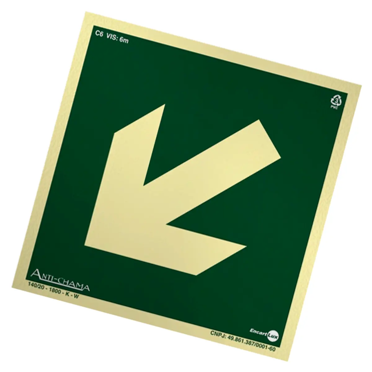 Placa Direção da Rota de Saída de Emergência à Esquerda Baixo com Seta Encartale