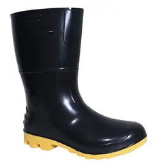 Bota PVC Preta com Solado Amarelo Tipo Galocha com Forro Kadesh