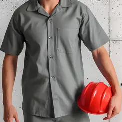 Camisa Brim Manga Curta Cinza Maicol