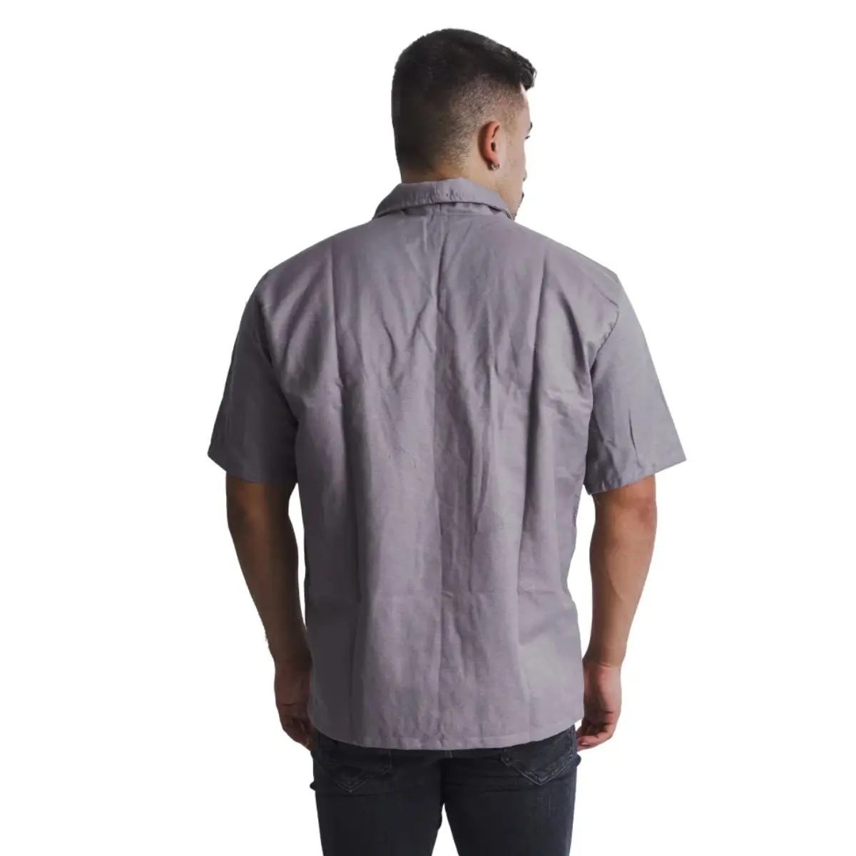 Camisa Brim Manga Curta Cinza Maicol