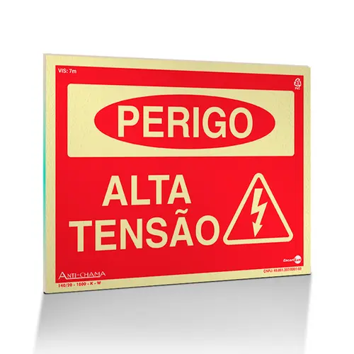 Placa Fotoluminescente  Perigo Alta Tensão - Encartale