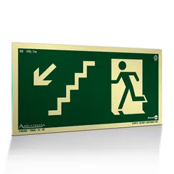 Placa Fotoluminescente S11 Escada de Emergência à Direita Acima com Pictograma - Encartale