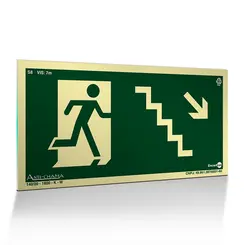 Placa Fotoluminescente S8 Escada de Emergência à Direita Baixo com Pictograma - Encartale