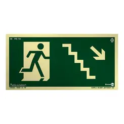 Placa Fotoluminescente S8 Escada de Emergência à Direita Baixo com Pictograma - Encartale