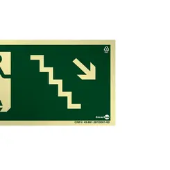 Placa Fotoluminescente S8 Escada de Emergência à Direita Baixo com Pictograma - Encartale