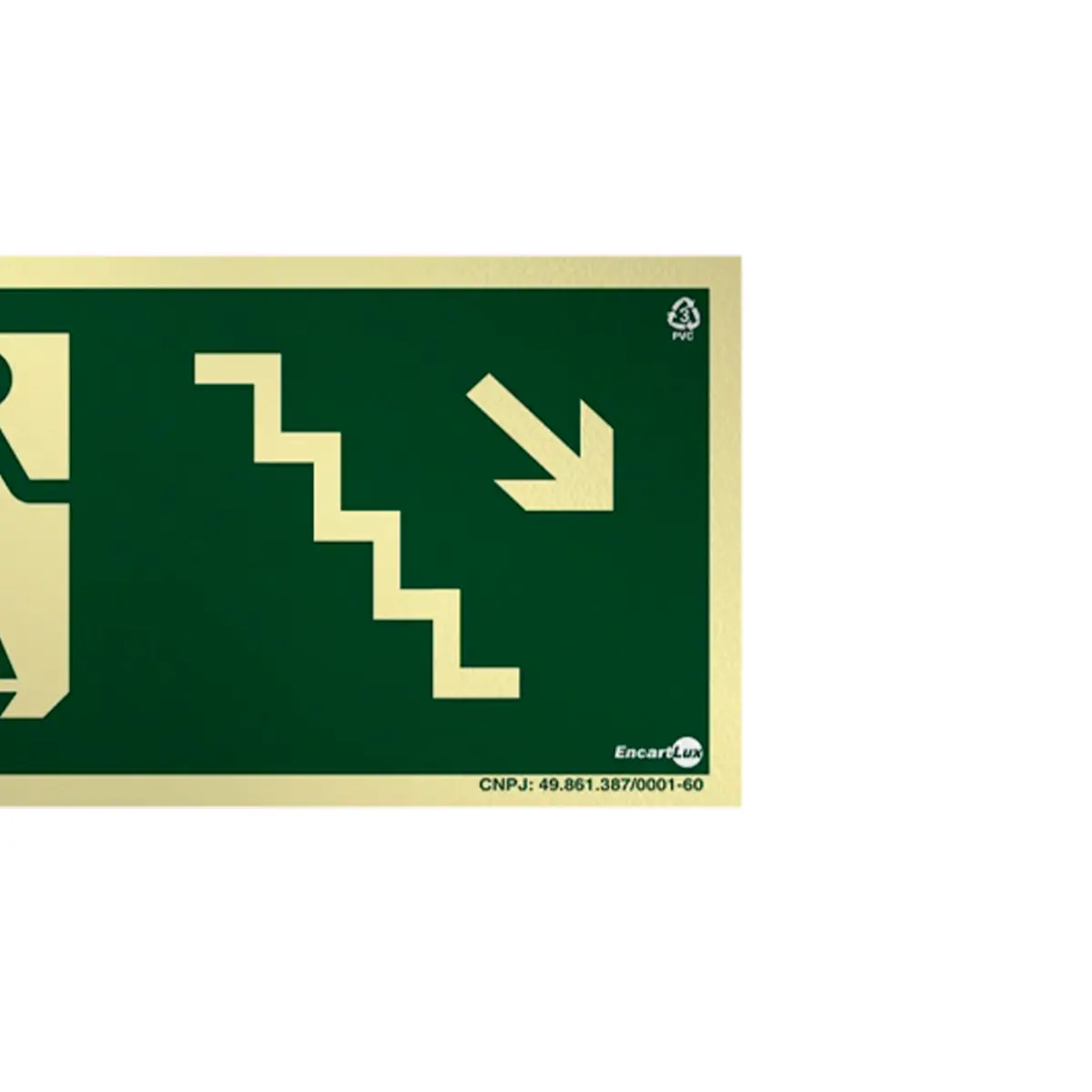 Placa Fotoluminescente S8 Escada de Emergência à Direita Baixo com Pictograma - Encartale
