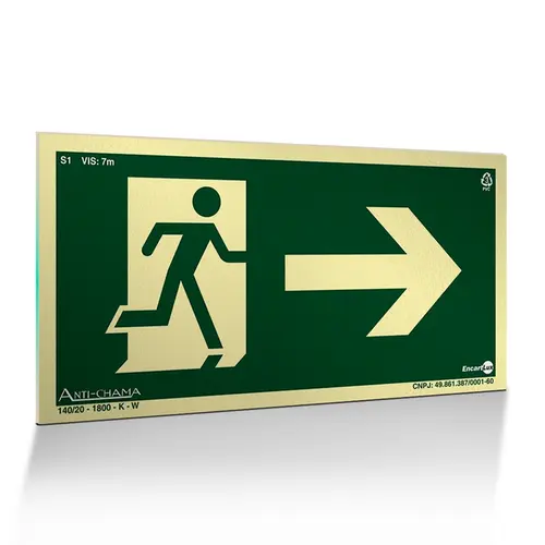 Placa Fotoluminescente S1 Saída de Emergência à Direita com Pictograma - Encartale
