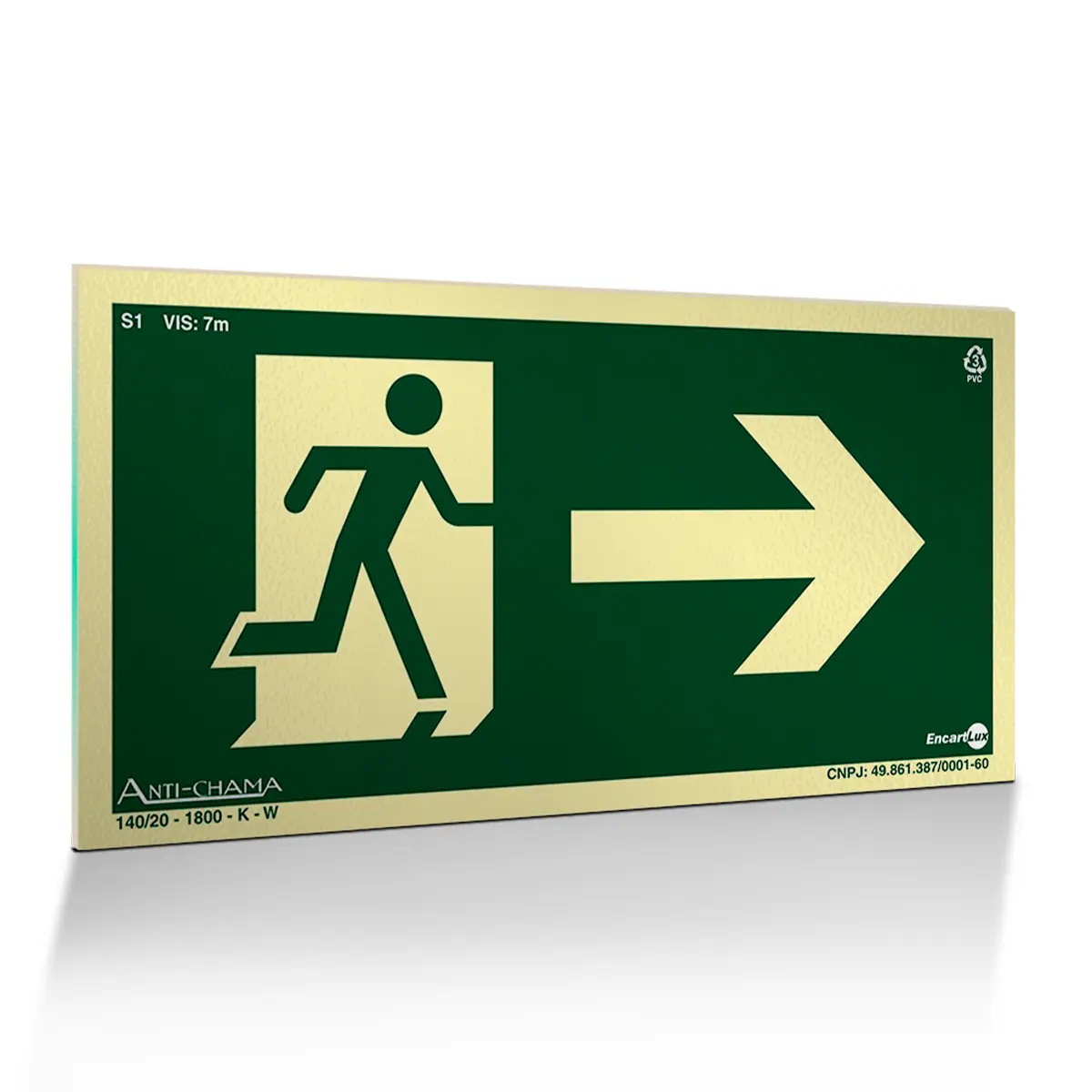 Placa Fotoluminescente S1 Saída de Emergência à Direita com Pictograma - Encartale