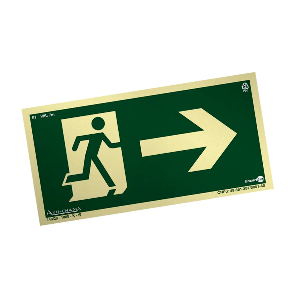 Placa Fotoluminescente S1 Saída de Emergência à Direita com Pictograma - Encartale