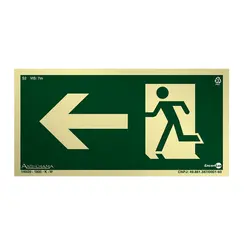 Placa Fotoluminescente S2 Saída de Emergência à Esquerda com Pictograma - Encartale