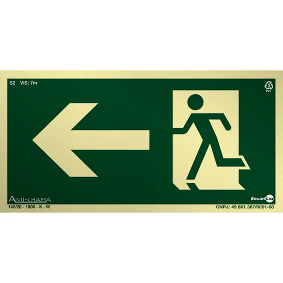 Placa Fotoluminescente S2 Saída de Emergência à Esquerda com Pictograma - Encartale