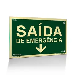 Placa Fotoluminescente - Saída de Emergência Abaixo c/ Seta - Encartale