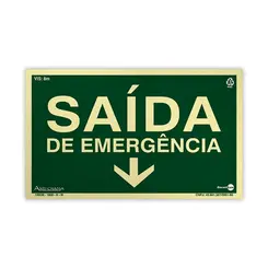 Placa Fotoluminescente - Saída de Emergência Abaixo c/ Seta - Encartale