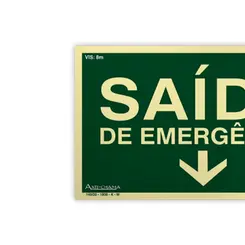 Placa Fotoluminescente - Saída de Emergência Abaixo c/ Seta - Encartale