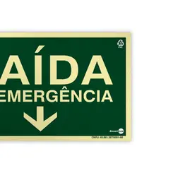 Placa Fotoluminescente - Saída de Emergência Abaixo c/ Seta - Encartale