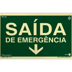 Placa Fotoluminescente - Saída de Emergência Abaixo c/ Seta - Encartale