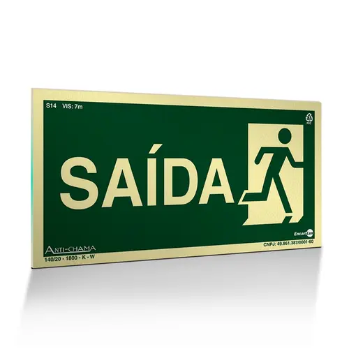 Placa Fotoluminescente S14-D Saída à Direita com Pictograma - Encartale