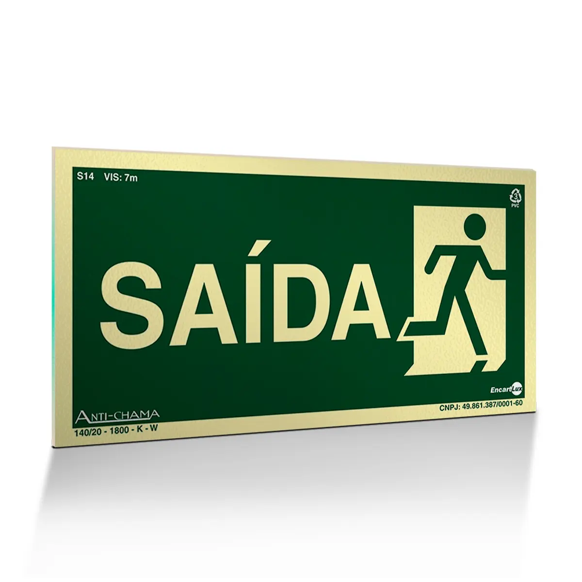Placa Fotoluminescente S14-D Saída à Direita com Pictograma - Encartale