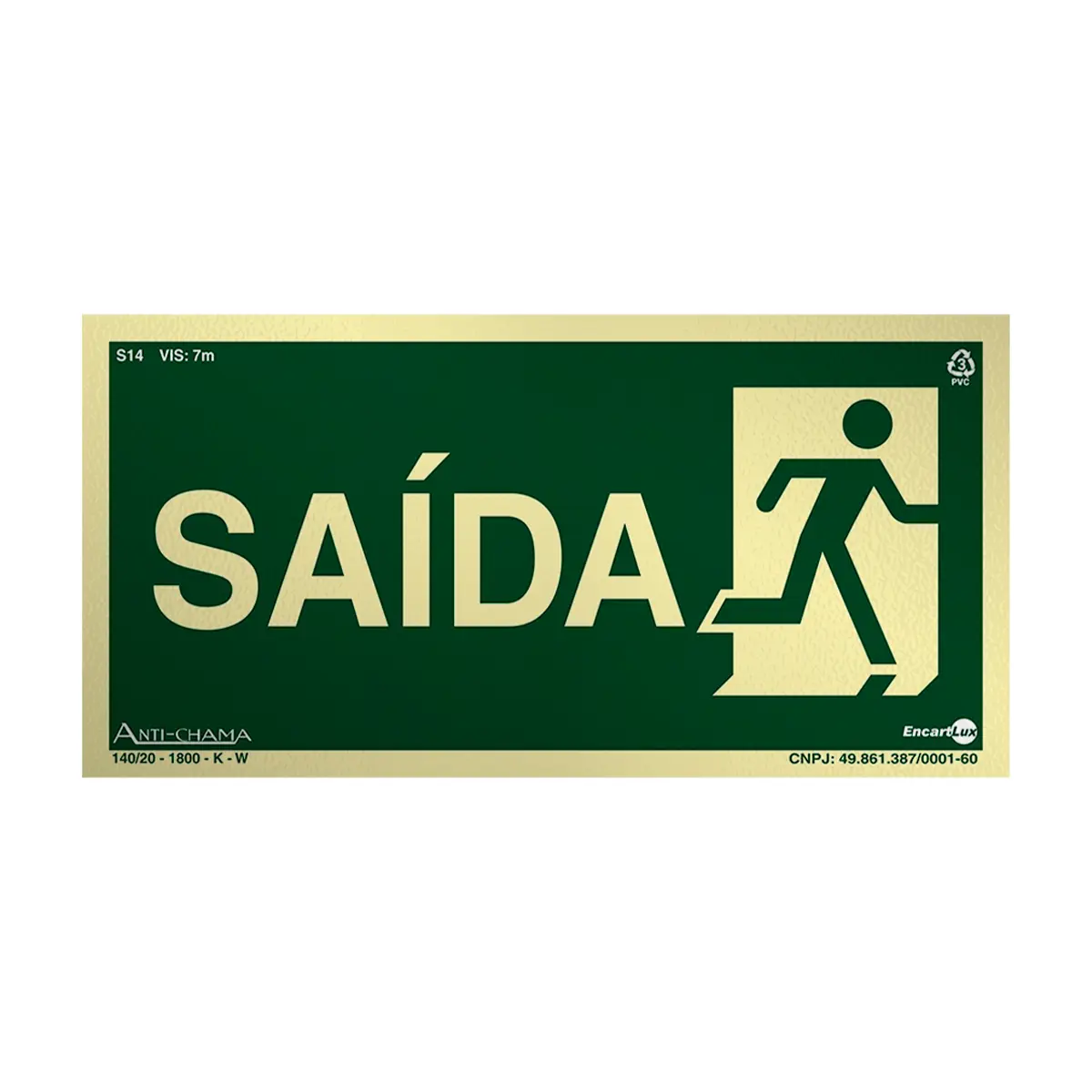 Placa Fotoluminescente S14-D Saída à Direita com Pictograma - Encartale