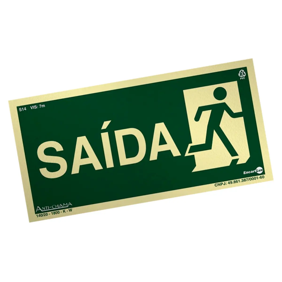 Placa Fotoluminescente S14-D Saída à Direita com Pictograma - Encartale
