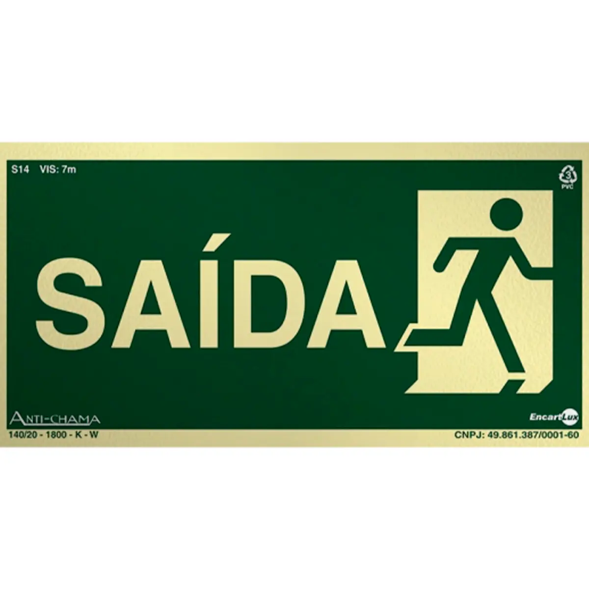 Placa Fotoluminescente S14-D Saída à Direita com Pictograma - Encartale