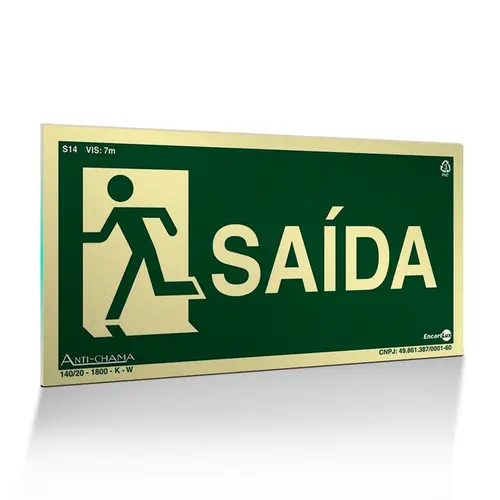 Placa Fotoluminescente S14-E Saída à Esquerda com Pictograma - Encartale