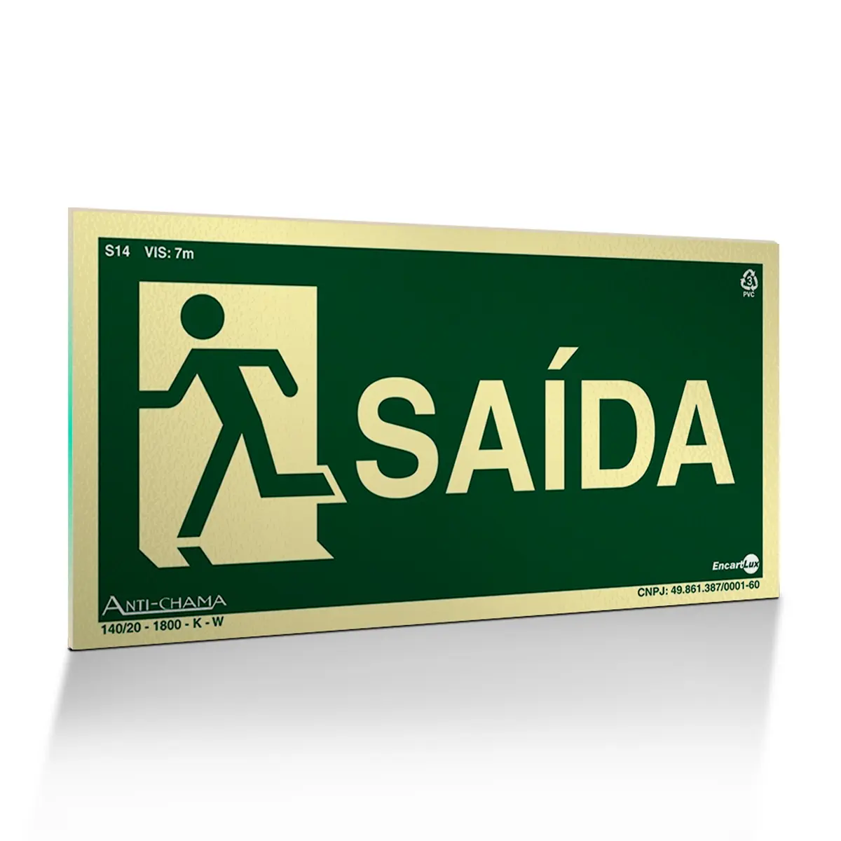 Placa Fotoluminescente S14-E Saída à Esquerda com Pictograma - Encartale