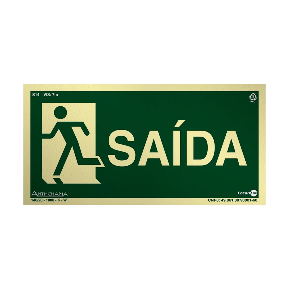 Placa Fotoluminescente S14-E Saída à Esquerda com Pictograma - Encartale