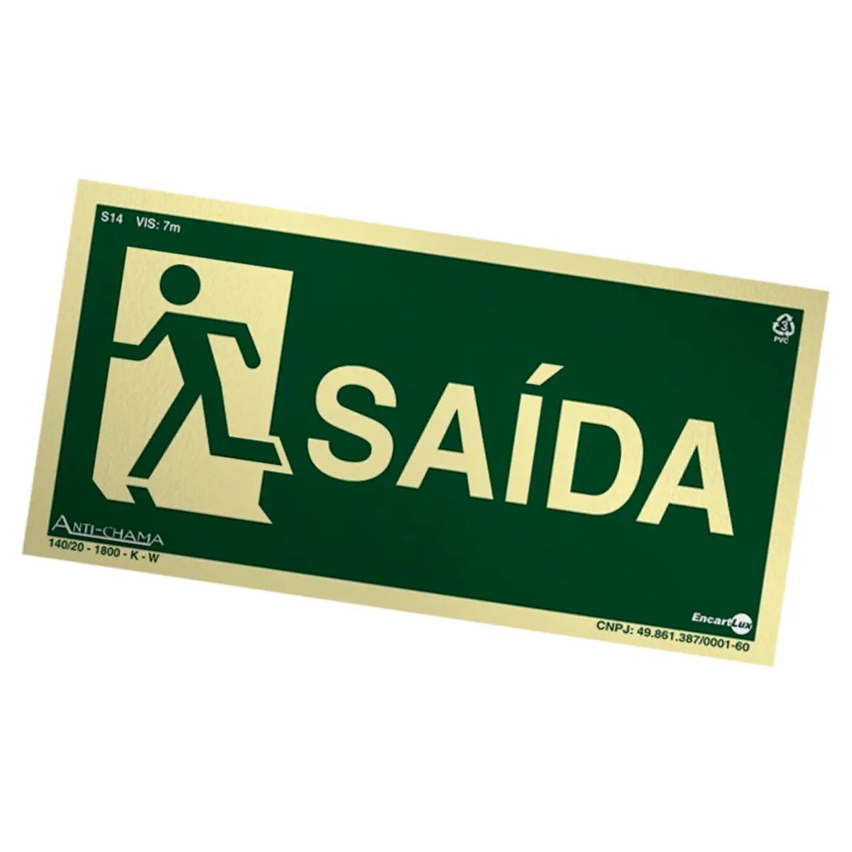 Placa Fotoluminescente S14-E Saída à Esquerda com Pictograma - Encartale