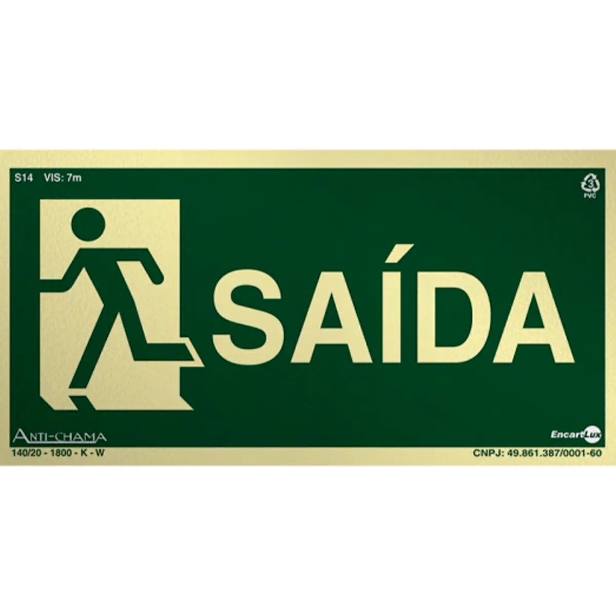 Placa Fotoluminescente S14-E Saída à Esquerda com Pictograma - Encartale