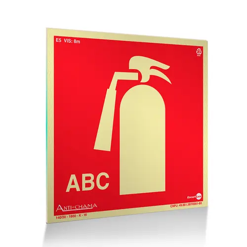 Placa Fotoluminescente Extintor de Incêndio ABC Geral - Encartale