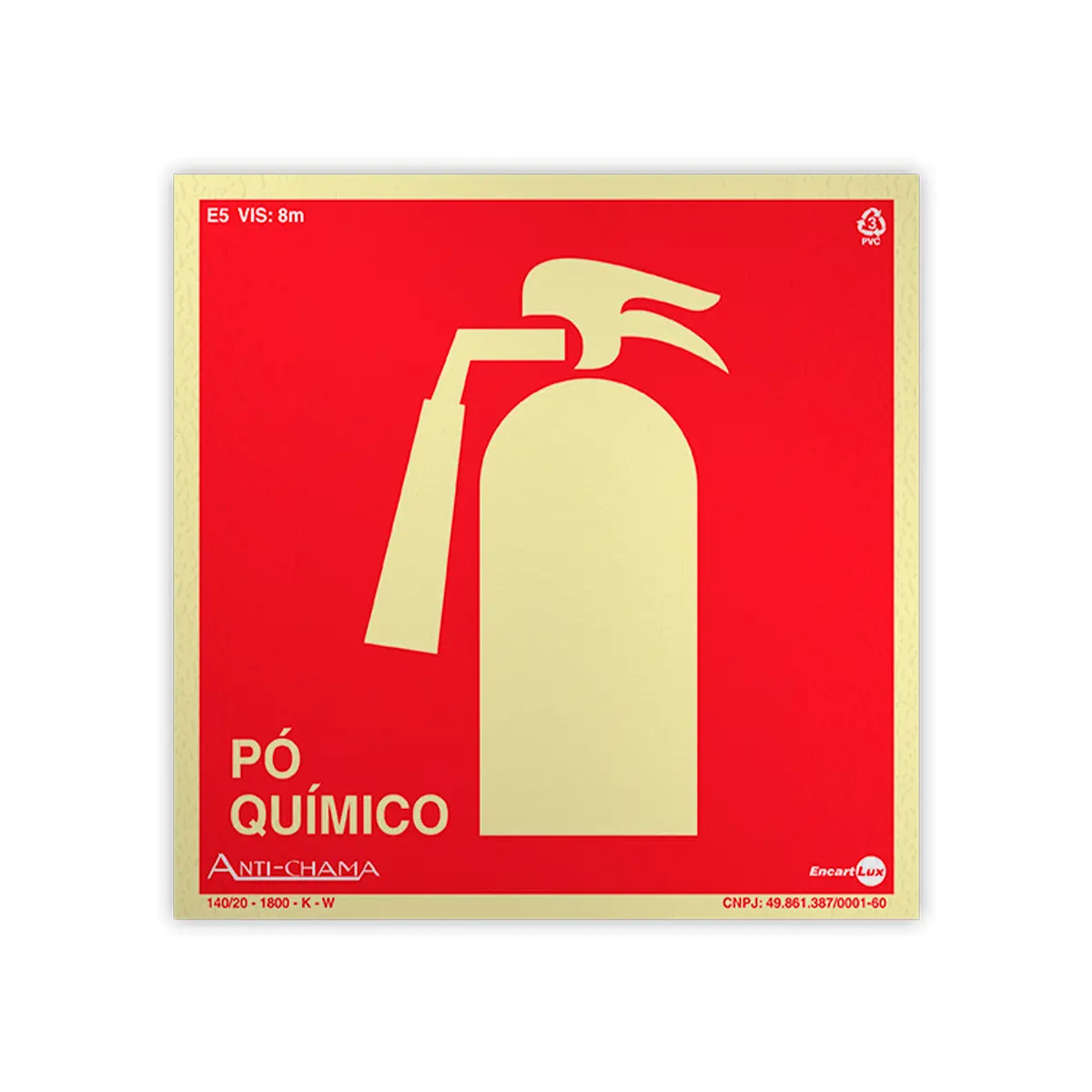 Placa Fotoluminescente - Extintor Pó Químico (PQS) c/ Pictograma - Encartale