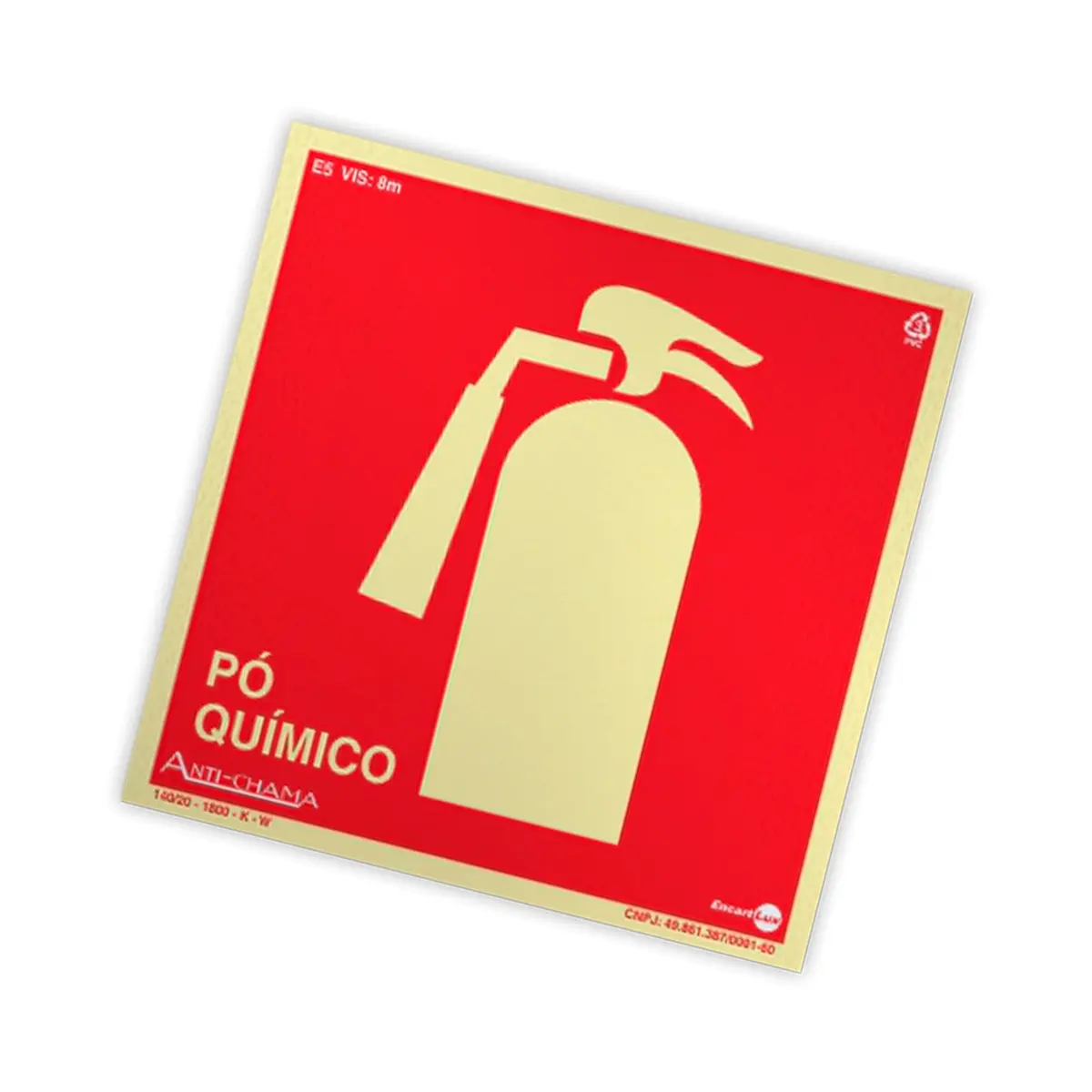 Placa Fotoluminescente - Extintor Pó Químico (PQS) c/ Pictograma - Encartale