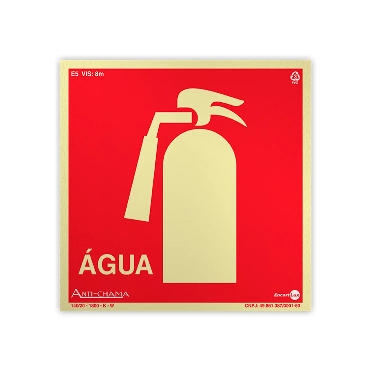Placa Fotoluminescente - Extintor Água c/ Pictograma - Encartale
