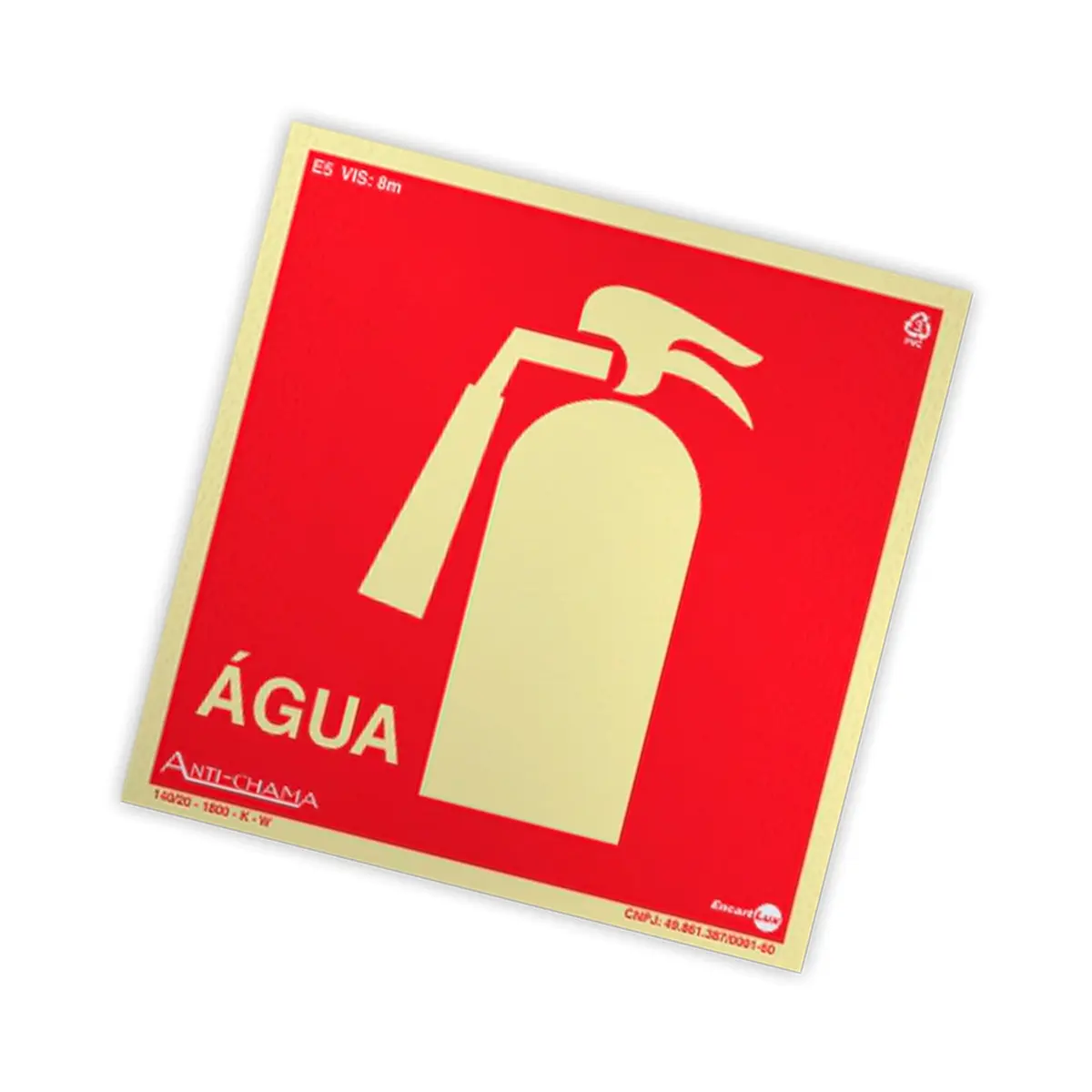 Placa Fotoluminescente - Extintor Água c/ Pictograma - Encartale