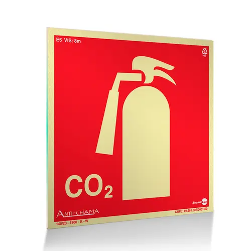 Placa Fotoluminescente Extintor CO2 c/ Pictograma - Encartale