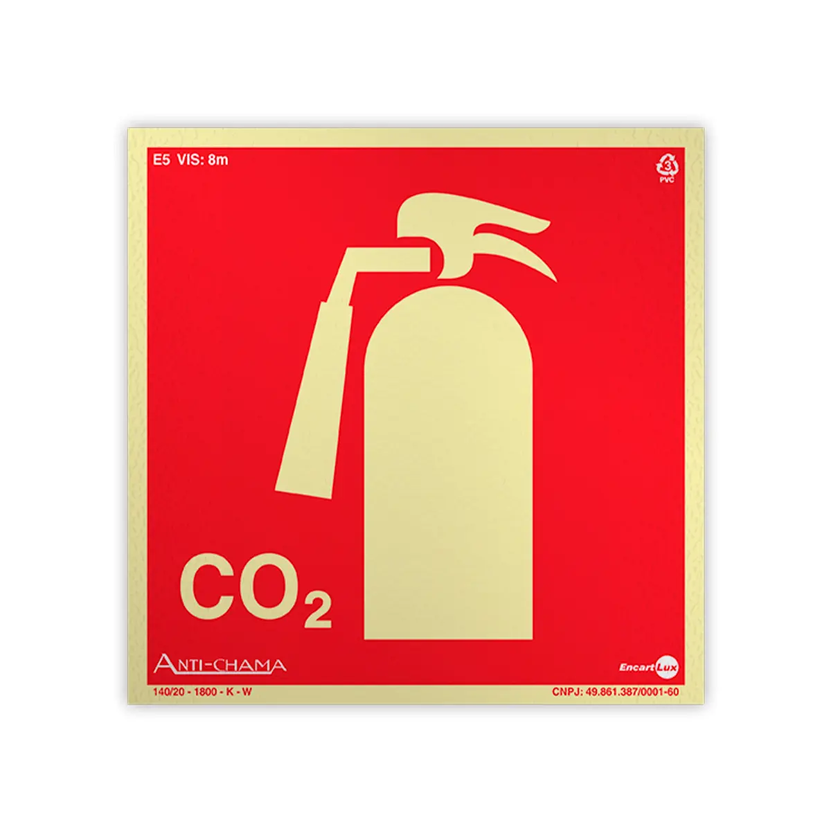 Placa Fotoluminescente Extintor CO2 c/ Pictograma - Encartale