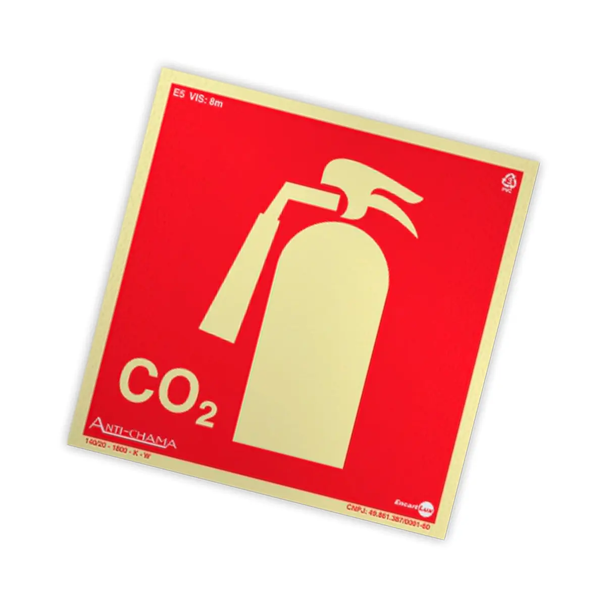 Placa Fotoluminescente Extintor CO2 c/ Pictograma - Encartale