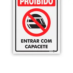 Placa Aviso Proibido Entrar c/ Capacete - Encartale