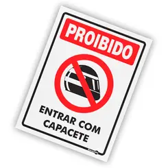 Placa Aviso Proibido Entrar c/ Capacete - Encartale