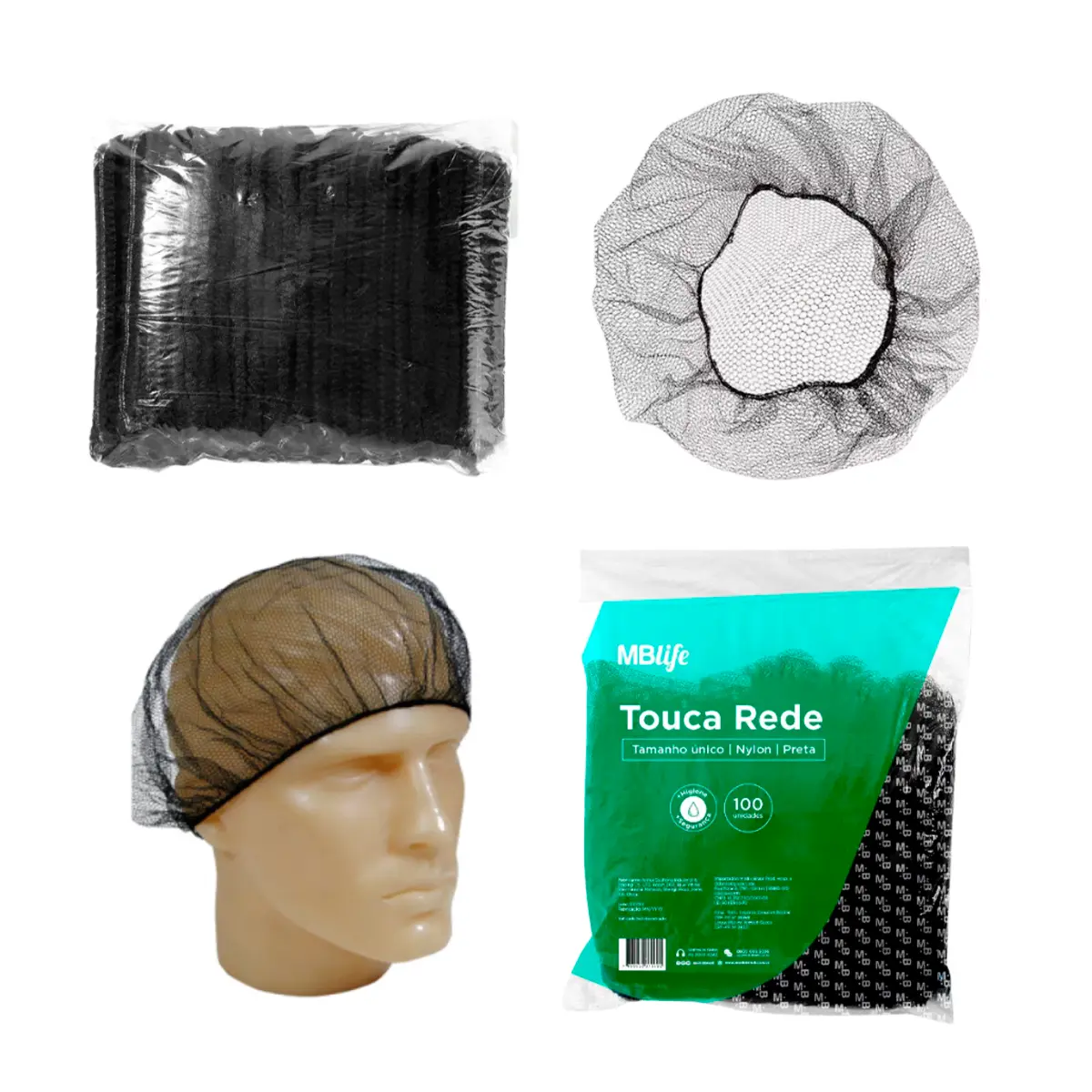 Touca de Rede Preta em Nylon para Cabelo Medix - Pacote com 100 unidades