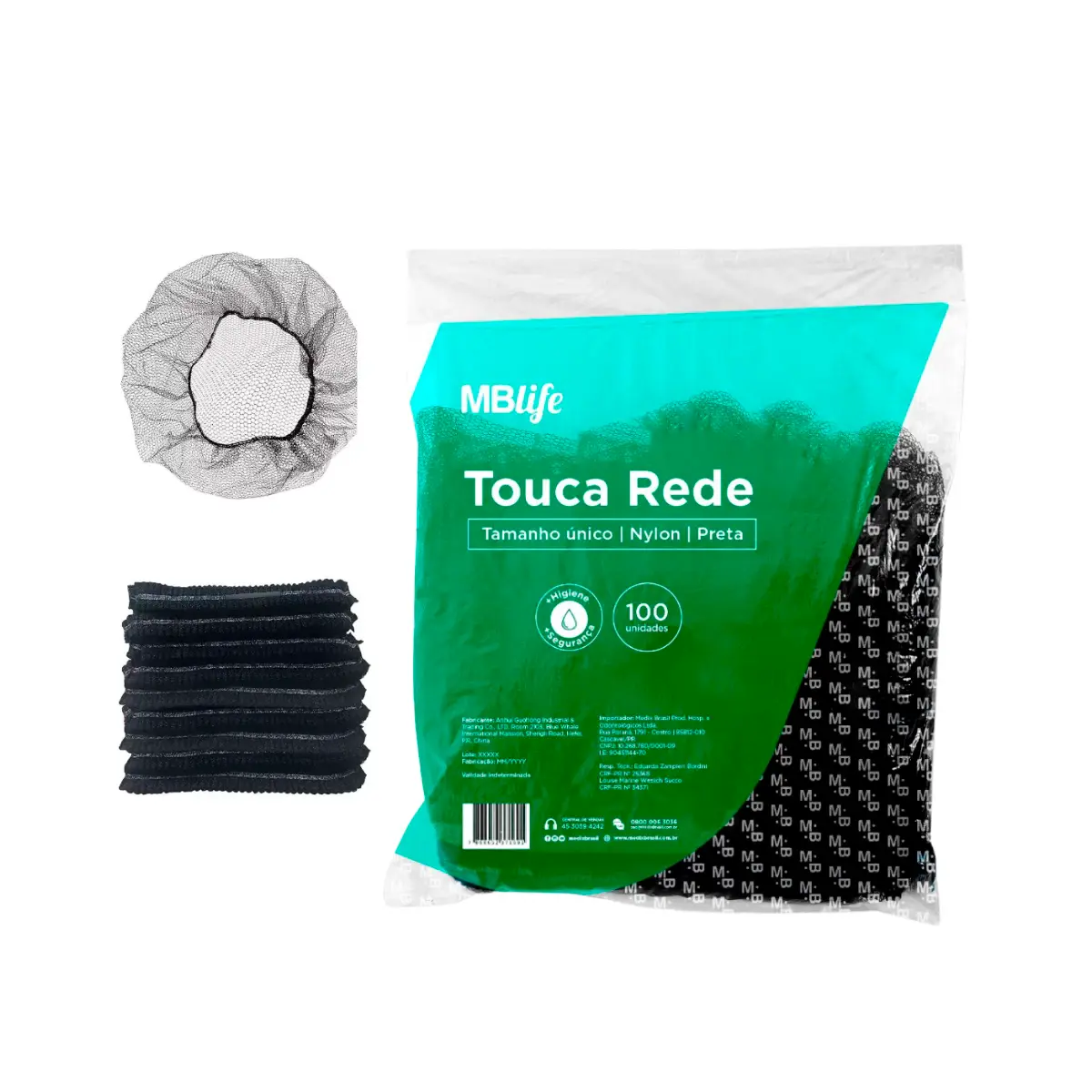 Touca de Rede Preta em Nylon para Cabelo Medix - Pacote com 100 unidades