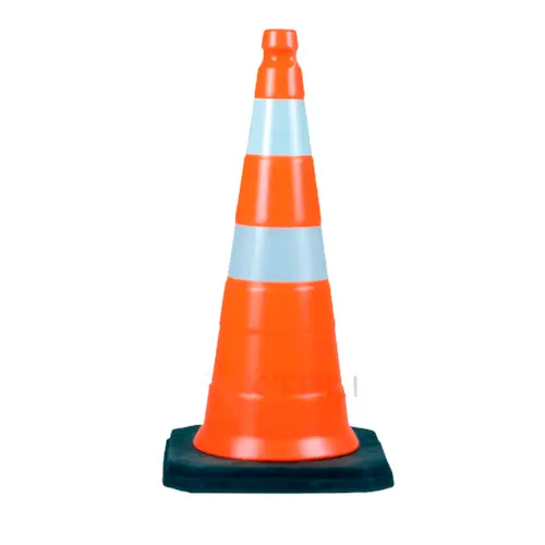 Cone de Sinalização Laranja com Faixa Refletivas e Base em Borracha 3,2kg - Kteli