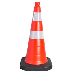 Cone de Sinalização Laranja com Faixa Refletivas e Base em Borracha 3,2kg - Kteli