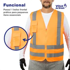 Colete Refletivo Laranja Fluorescente com Bolso Volk